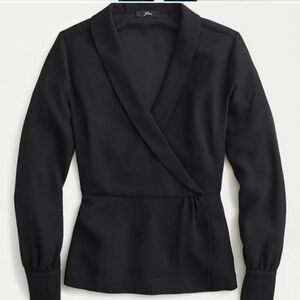 J Crew Faux Wrap Black Blouse with Tags